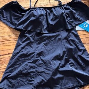 QVC | Swim | Fit 4 U Elegant Black Offshoulder Swim Suit Dress | Poshmark